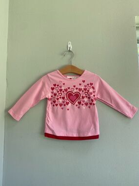 New Valentine's Day Glitter Hearts Cute Girls Baby 12M Cotton T-Shirt Pink Red